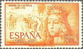 ESPAÑA 1951 1098 Sello Nuevo Centenario Isabel la Catolica Correo Aereo Yv 817