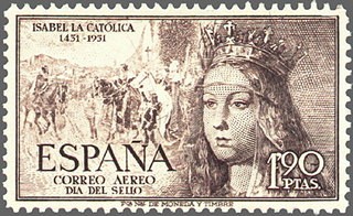 ESPAÑA 1951 1100 Sello Nuevo Centenario Isabel la Catolica Correo Aereo Yv 819