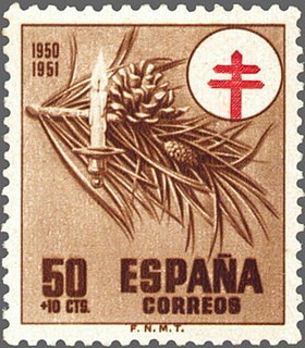 ESPAÑA 1950 1086 Sello Nuevo Pro tuberculosis 50+10c Adorno Navideño