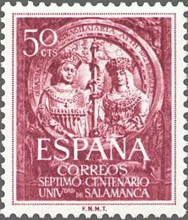 ESPAÑA 1953 1126 Sello Nuevo VII Centenario Universidad de Salamanca Los Reyes Católicos Fachada 50c