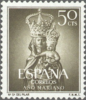 ESPAÑA 1954 1136 Sello Nuevo Año Mariano Ntra. Sra. del Pilar Zaragoza 50c