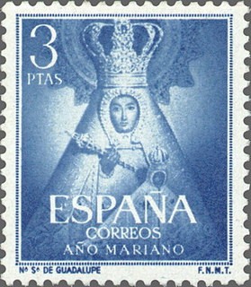 ESPAÑA 1954 1141 Sello Nuevo Año Mariano Ntra. Sra. de la Guadalupe Caceres 3p