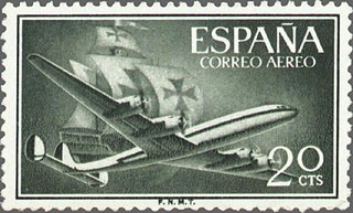 ESPAÑA 1955 1169 Sello Nuevo Super Constellation y Nao Santa Maria 20c