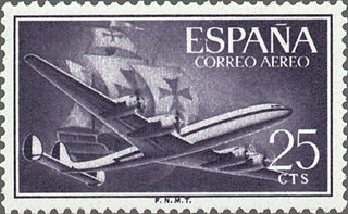 ESPAÑA 1955 1170 Sello Nuevo Super Constellation y Nao Santa Maria 25c