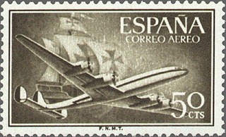 ESPAÑA 1955 1171 Sello Nuevo Super Constellation y Nao Santa Maria 50c