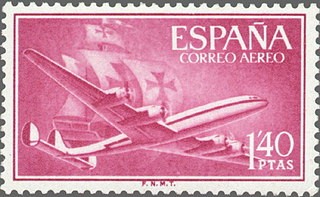 ESPAÑA 1955 1174 Sello Nuevo Super Constellation y Nao Santa Maria 1,40pts