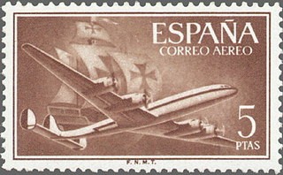 ESPAÑA 1955 1177 Sello Nuevo Super Constellation y Nao Santa Maria 5pts