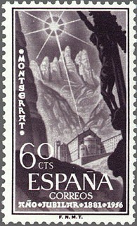 ESPAÑA 1956 1193 Sello Nuevo Año Jubilar de Monserrat Monasterio de Monserrat 60c