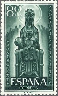 ESPAÑA 1956 1194 Sello Nuevo Año Jubilar de Monserrat  Nuestra Señora de Monserrat 80c