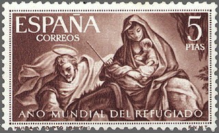 ESPAÑA 1960 1327 Sello Nuevo Año Mundial del Refugiado La Huida a Egipto Bayeu 5pts