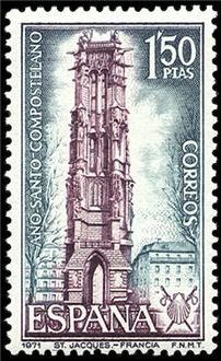 ESPAÑA 1970 2010 Sello **MNH Año Santo Compostelano Iglesia Saint Jacques de París