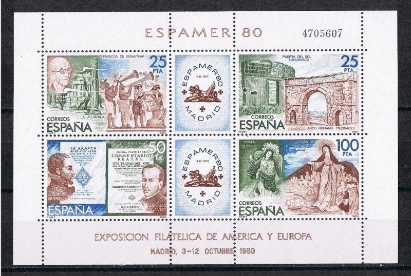 Edifil  2583  Expo. Filatélica de  América y Europa, ESPAMER´80   Hojita de  4 valores