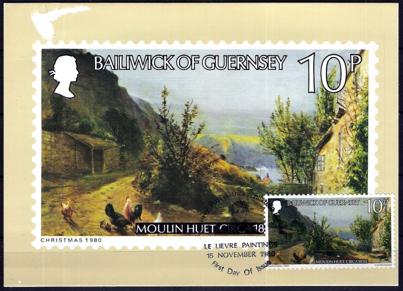 Guernsey. Tarjeta postal y sello. Navidad 1980.