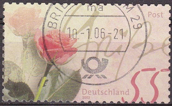 ALEMANIA 2003 Scott 2227 Sello Flores Rosas Greeting Stamp 55 Usado Michel 2317 Allemagne Duitsland