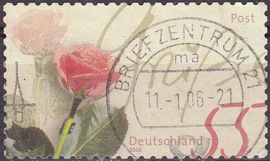 ALEMANIA 2003 Scott 2227 Sello Flores Rosas Greeting Stamp 55 Usado Michel 2317 Allemagne Duitsland