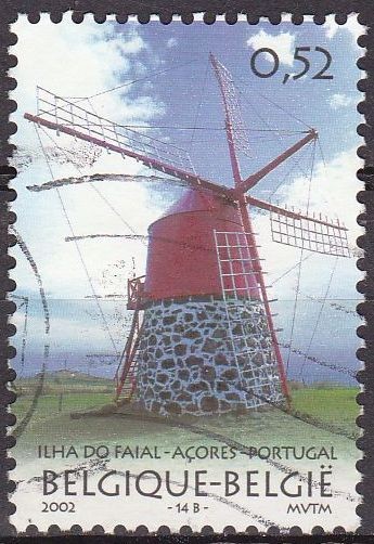 BELGICA 2002 Scott 1926 Sello Molinos de Viento Ilha do Faial Azores Usado