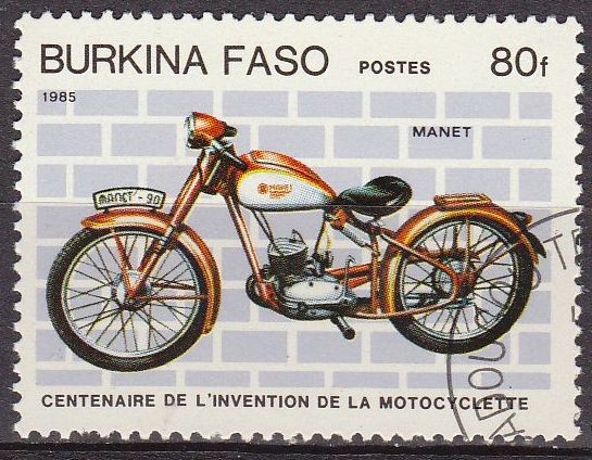 Burkina Faso 1985 Scott 691 Centenario Invención de la Moto Manet 90 Matasello de favor Preobliterad