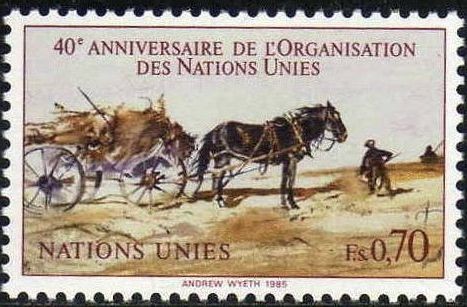 ONU GINEBRA 1985 136 Sello Nuevo ** 40 Aniversario Naciones Unidas Paisaje Agricultor  Andrew Wyeth