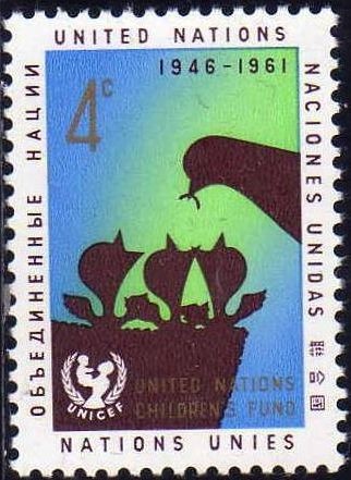 ONU NEW YORK 1961 98 Sello Nuevo ** UNICEF Paloma alimentando crias 4c