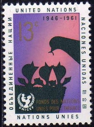 ONU NEW YORK 1961 99 Sello Nuevo ** UNICEF Paloma alimentando crias 13c