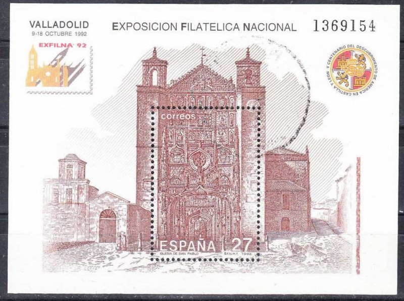 ESPAÑA 1992 3222 Sello Exposición Filatelica Nacional Valladolid Exfilna usado