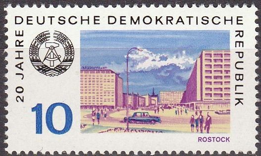 Alemania DDR 1969 Scott 1129 Sello Nuevo Escudo de Armas y Vista de Rostock 10pf Allemagne Duitsland