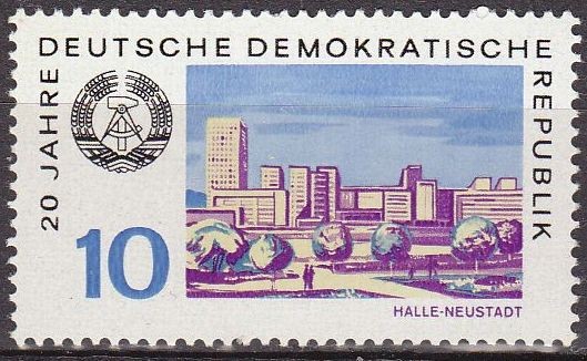 Alemania DDR 1969 Scott 1135 Sello Nuevo Escudo de Armas y Vista de Hale Neustadt 10pf Allemagne