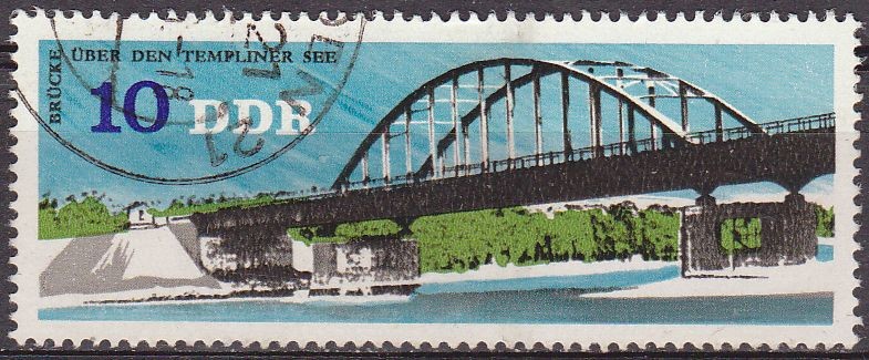 Alemania DDR 1976 Scott 1757 Sello Puente Lago Templin 10 usado Allemagne Duitsland Germania Germany