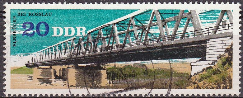 Alemania DDR 1976 Scott 1759 Sello Puente Bei Rosslau Rio Elba 20 usado Allemagne Duitsland Germania