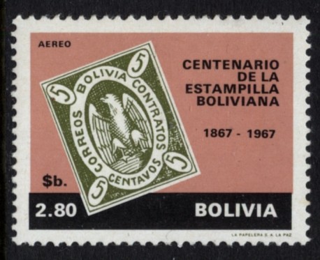 Centenario de la Estampilla boliviana. Challa 1863. Condor 1867