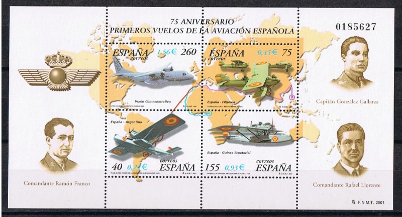 Edifil  3790  H. Aviación.  75º aniver. de primeros vuelos de la aviación española. 