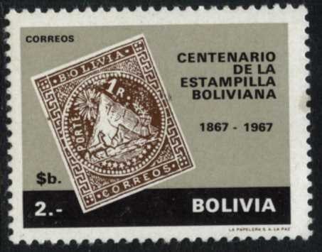 Centenario de la Estampilla Boliviana . Challa 1863. Condor 1867.