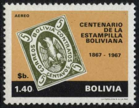 Centenario de la Estampilla Boliviana . Challa 1863. Condor 1867.