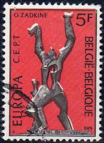 Belgica 1974 Scott 868 Sello Europa CEPT Escultura Destroyed City de Ossip Zadkine usado Belgique 