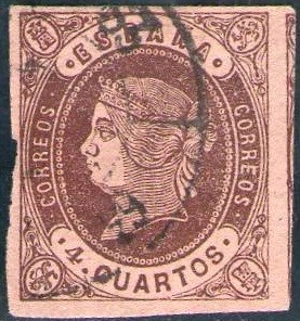 ESPAÑA 1862 58 Sello Isabel II Tipo I 4cu usado Espana Spain Espagne Spagna 