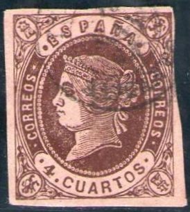 ESPAÑA 1862 58 Sello Isabel II Tipo II 4cu usado Espana Spain Espagne Spagna 