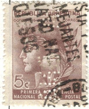 1943 (MT429) Cabeza de la Republica. Primera Conferencia Nacional de Ahorro Postal 5c