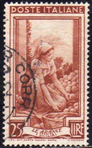 Italia 1950 Scott 558 Sello Trabajos Le Arance Las Naranjas Sicilia Usado 