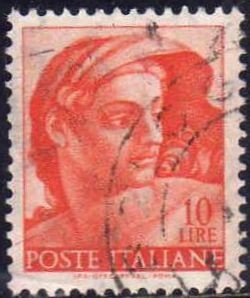 Italia 1961 Scott 815 Sello Dibujos Capilla Sixtina de Michelangelo Esclavo usado 