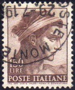 Italia 1961 Scott 828 Sello Dibujos Capilla Sixtina de Michelangelo Esclavo usado 