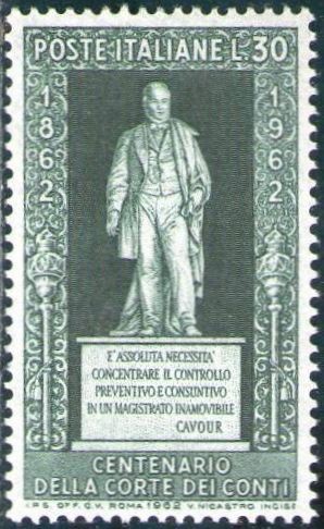 Italia 1962 Scott 868 Sello Nuevo ** Estatua del Conde Camillo Bensi de Cavour Cent de la Corte 