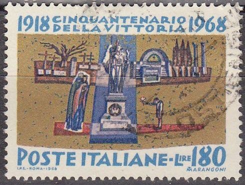 Italia 1968 Scott 995 Sello Cincuentenario de la Victoria 1918-1968 usado 180L 