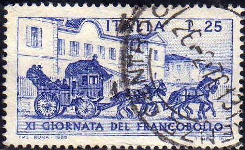 Italia 1969 Scott 1006 Sello Sondrio Tirano Stagecoach Dia del Sello usado