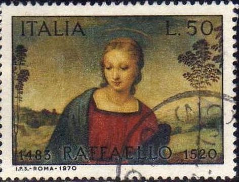 Italia 1970 Scott 1010 Sello Madonna y Corona de Oro Raffaello Sanzio (1483-1520)  Usado