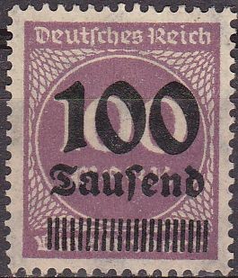 Deutsches Reich 1922 Scott 253 Sello Nuevo Serie basica Numeros 100m con sobreimpresion 100 Zaufend 