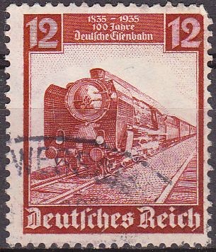 Deutsches Reich 1935 Scott 457 Sello Centenario Tren Aguila 12 Usado Alemania