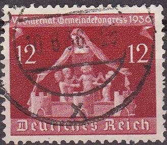 Deutsches Reich 1936 Scott 475 Sello Congreso de Comunidades Alemanas 12 usado Michel619 Alemania Ge