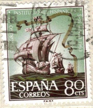 ESPANA 1963 (E1514) Congreso de Instituciones Hispanicas - Naves de Colon 80c INTERCAMBIO