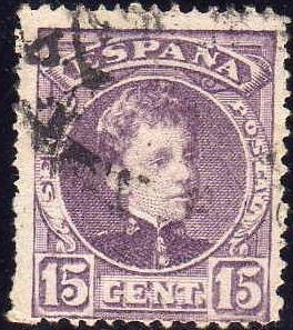 ESPAÑA 1901-5 245 Sello Alfonso XIII 15c Tipo Cadete Usado con numero de control al dorso Espana Spa