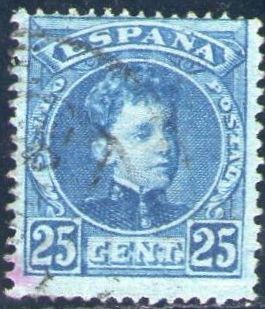 ESPAÑA 1901-5 248 Sello Alfonso XIII 25c Tipo Cadete Usado con numero de control al dorso Espana Spa